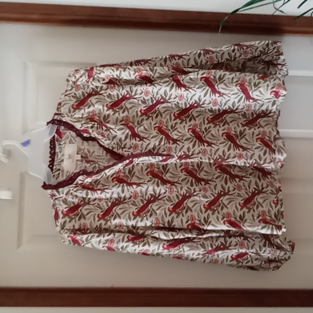 Printfresh Red and Cream Bird Print Blouse